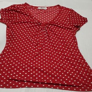 CG California Growth Dark Red & White Polka Dot Retro Y2K Jersey Top S